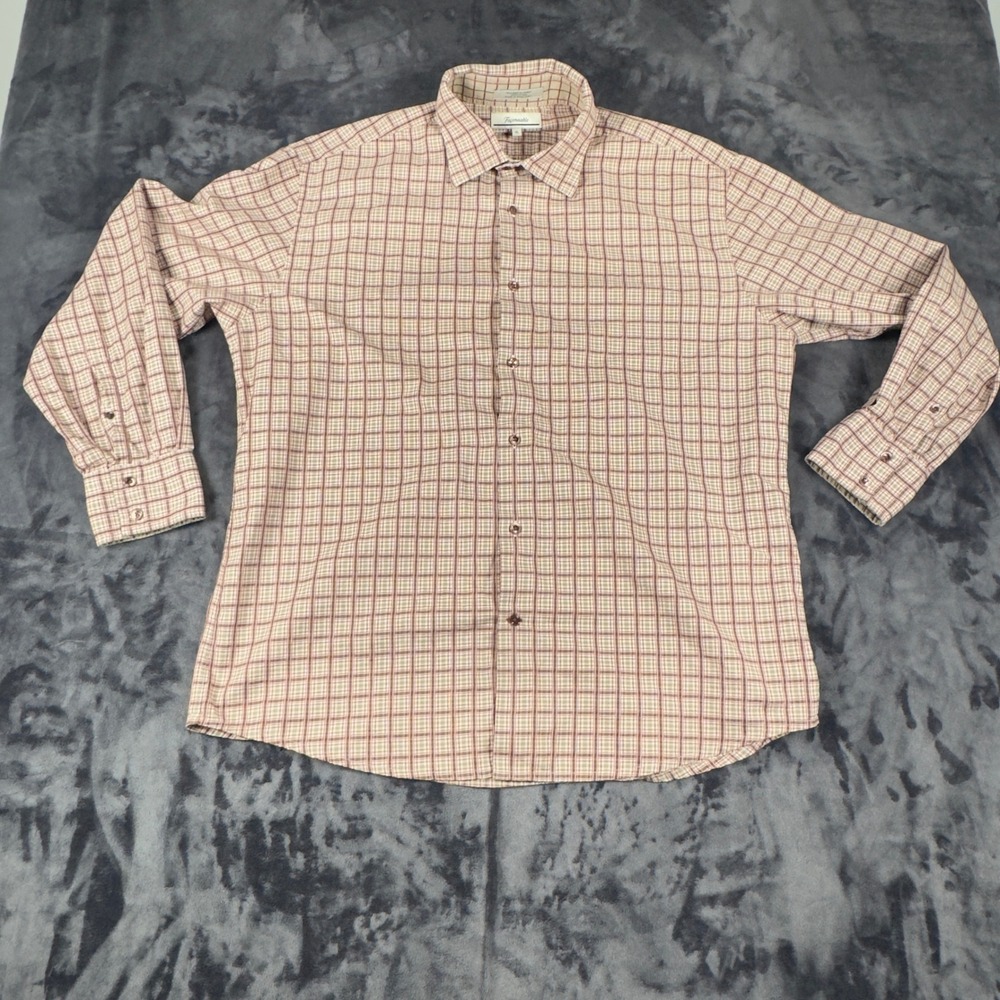 Faconnable Button Down Shirt Mens XL Red Plaid Long Sleeve Cotton 4236
